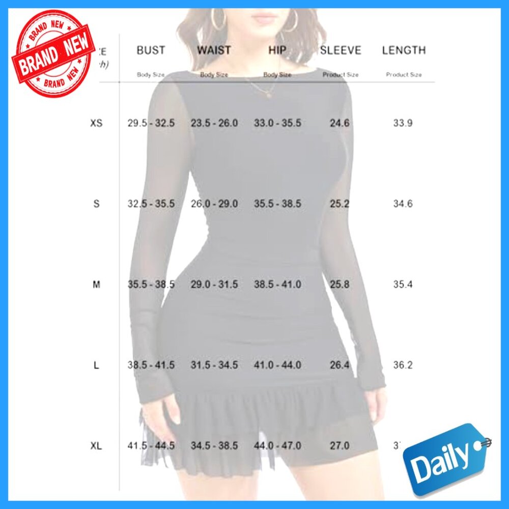 Long Sleeve Boat Neck Bodycon Mini Dress Mesh Ruffle Club Cocktail Party - Picture 7 of 7